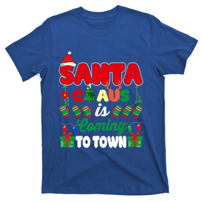 Merry Christmas Santa Claus Coming To Town Retro Xmas Lights Gift T-Shirt