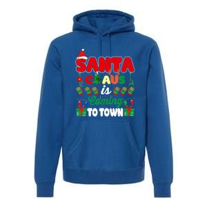 Merry Christmas Santa Claus Coming To Town Retro Xmas Lights Gift Premium Hoodie