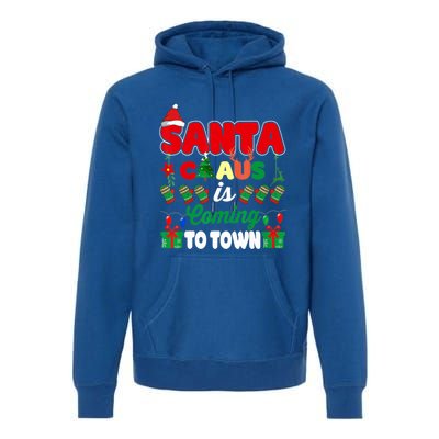 Merry Christmas Santa Claus Coming To Town Retro Xmas Lights Gift Premium Hoodie