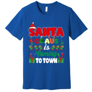 Merry Christmas Santa Claus Coming To Town Retro Xmas Lights Gift Premium T-Shirt