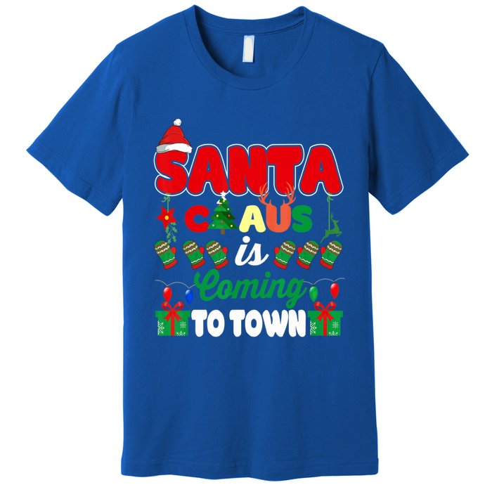 Merry Christmas Santa Claus Coming To Town Retro Xmas Lights Gift Premium T-Shirt