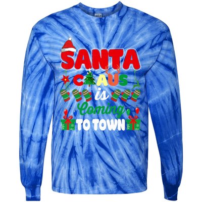 Merry Christmas Santa Claus Coming To Town Retro Xmas Lights Gift Tie-Dye Long Sleeve Shirt