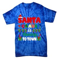 Merry Christmas Santa Claus Coming To Town Retro Xmas Lights Gift Tie-Dye T-Shirt