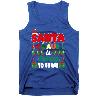 Merry Christmas Santa Claus Coming To Town Retro Xmas Lights Gift Tank Top