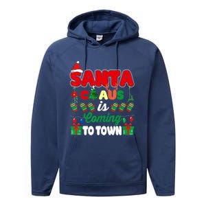 Merry Christmas Santa Claus Coming To Town Retro Xmas Lights Gift Performance Fleece Hoodie