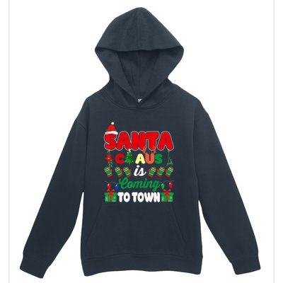 Merry Christmas Santa Claus Coming To Town Retro Xmas Lights Gift Urban Pullover Hoodie