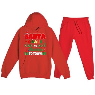 Merry Christmas Santa Claus Coming To Town Retro Xmas Lights Gift Premium Hooded Sweatsuit Set