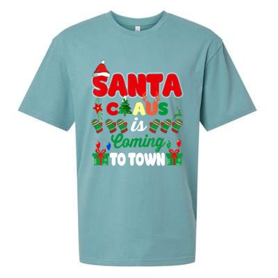 Merry Christmas Santa Claus Coming To Town Retro Xmas Lights Gift Sueded Cloud Jersey T-Shirt