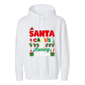 Merry Christmas Santa Claus Coming To Town Retro Xmas Lights Gift Garment-Dyed Fleece Hoodie