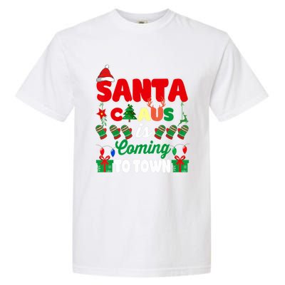 Merry Christmas Santa Claus Coming To Town Retro Xmas Lights Gift Garment-Dyed Heavyweight T-Shirt