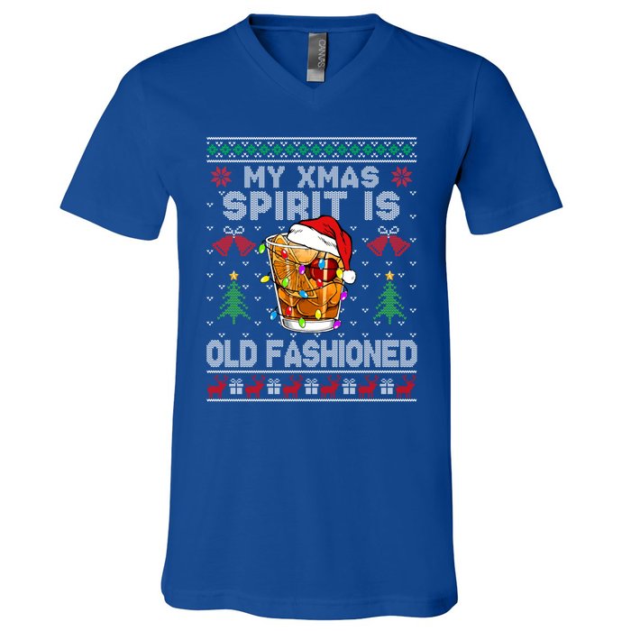 My Christmas Spirit Is Old Fashioned Whiskey Ugly Christmas Meaningful Gift V-Neck T-Shirt