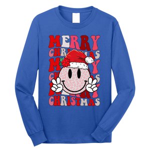 Merry Christmas Smile Face Santa Claus Hat Groovy Retro  Long Sleeve Shirt