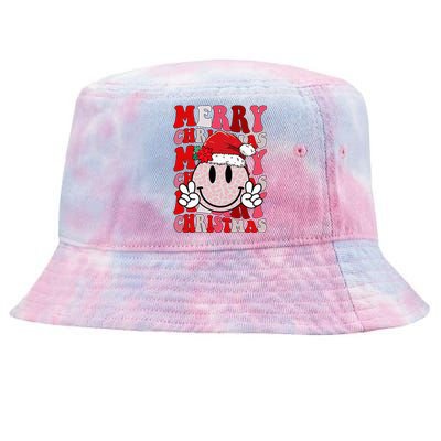 Merry Christmas Smile Face Santa Claus Hat Groovy Retro  Tie-Dyed Bucket Hat