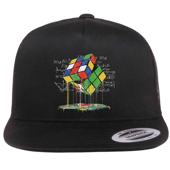 Melting Cube Speed Cubing Vintage Puzzle Math Flat Bill Trucker Hat