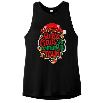 Merry Christmas Santa Claus Is Coming Funny Gingerbread Xmas Gift Ladies PosiCharge Tri-Blend Wicking Tank