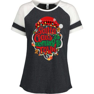 Merry Christmas Santa Claus Is Coming Funny Gingerbread Xmas Gift Enza Ladies Jersey Colorblock Tee