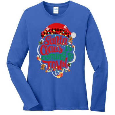 Merry Christmas Santa Claus Is Coming Funny Gingerbread Xmas Gift Ladies Long Sleeve Shirt