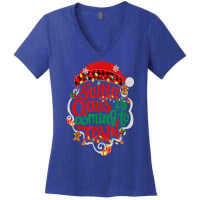 Merry Christmas Santa Claus Is Coming Funny Gingerbread Xmas Gift Women's V-Neck T-Shirt