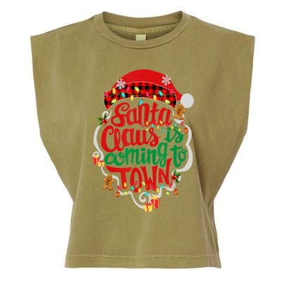 Merry Christmas Santa Claus Is Coming Funny Gingerbread Xmas Gift Garment-Dyed Women's Muscle Tee