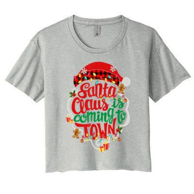 Merry Christmas Santa Claus Is Coming Funny Gingerbread Xmas Gift Women's Crop Top Tee