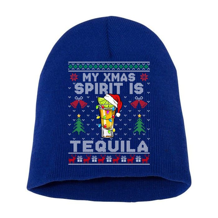 My Christmas Spirit Is Tequila Mexican Ugly Christmas Gift Short Acrylic Beanie