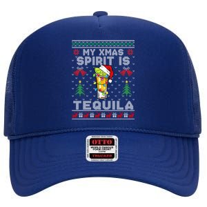 My Christmas Spirit Is Tequila Mexican Ugly Christmas Gift High Crown Mesh Back Trucker Hat