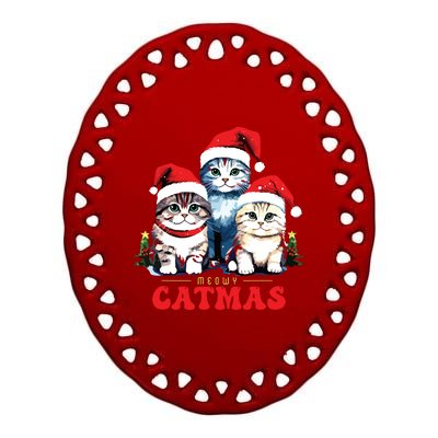 Meowy Catmas Sweater Christmad Meowy Christmas Cat Christmas Ceramic Oval Ornament