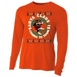 Merry Christmas Santa Claus Is Coming Funny Ugly Xmas Retro Gift Cooling Performance Long Sleeve Crew