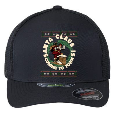 Merry Christmas Santa Claus Is Coming Funny Ugly Xmas Retro Gift Flexfit Unipanel Trucker Cap