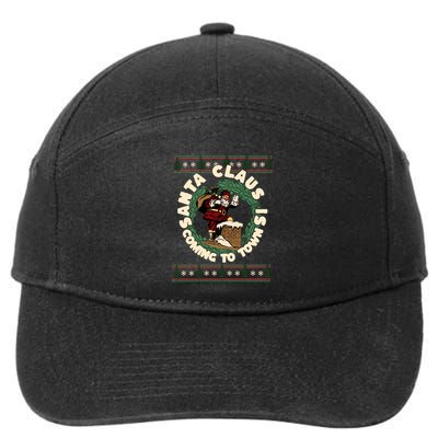 Merry Christmas Santa Claus Is Coming Funny Ugly Xmas Retro Gift 7-Panel Snapback Hat