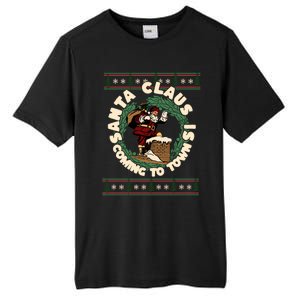 Merry Christmas Santa Claus Is Coming Funny Ugly Xmas Retro Gift Tall Fusion ChromaSoft Performance T-Shirt