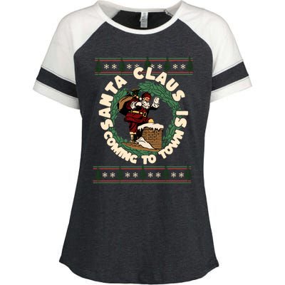 Merry Christmas Santa Claus Is Coming Funny Ugly Xmas Retro Gift Enza Ladies Jersey Colorblock Tee