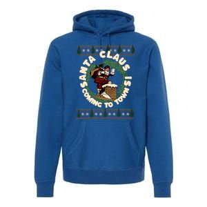 Merry Christmas Santa Claus Is Coming Funny Ugly Xmas Retro Gift Premium Hoodie