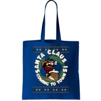 Merry Christmas Santa Claus Is Coming Funny Ugly Xmas Retro Gift Tote Bag