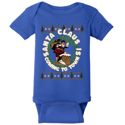 Merry Christmas Santa Claus Is Coming Funny Ugly Xmas Retro Gift Baby Bodysuit
