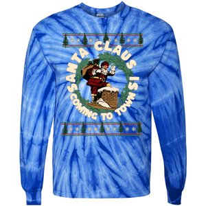 Merry Christmas Santa Claus Is Coming Funny Ugly Xmas Retro Gift Tie-Dye Long Sleeve Shirt