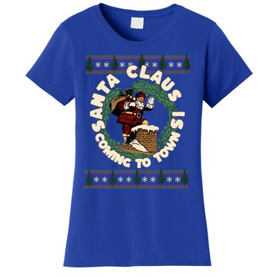 Merry Christmas Santa Claus Is Coming Funny Ugly Xmas Retro Gift Women's T-Shirt