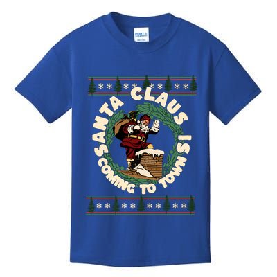 Merry Christmas Santa Claus Is Coming Funny Ugly Xmas Retro Gift Kids T-Shirt