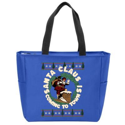 Merry Christmas Santa Claus Is Coming Funny Ugly Xmas Retro Gift Zip Tote Bag