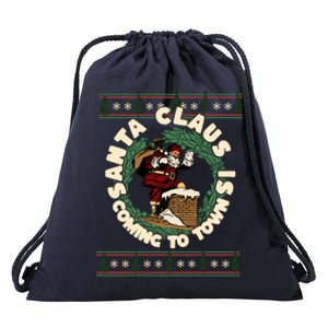 Merry Christmas Santa Claus Is Coming Funny Ugly Xmas Retro Gift Drawstring Bag