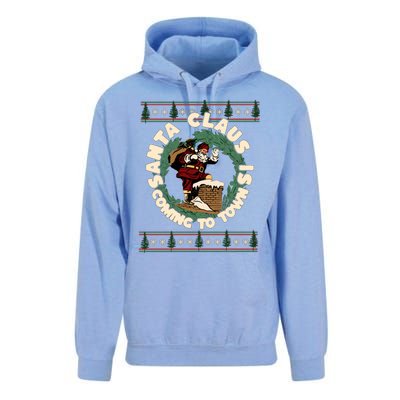 Merry Christmas Santa Claus Is Coming Funny Ugly Xmas Retro Gift Unisex Surf Hoodie