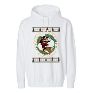 Merry Christmas Santa Claus Is Coming Funny Ugly Xmas Retro Gift Garment-Dyed Fleece Hoodie