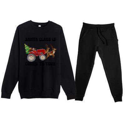 Merry Christmas Santa Claus Is Coming Tractor Xmas Reindeer Cool Gift Premium Crewneck Sweatsuit Set