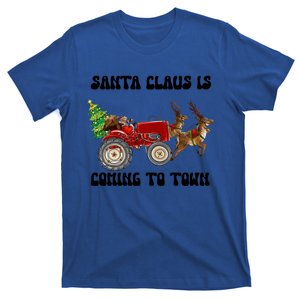 Merry Christmas Santa Claus Is Coming Tractor Xmas Reindeer Cool Gift T-Shirt