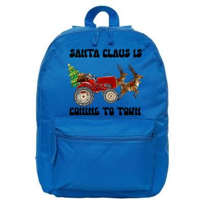 Merry Christmas Santa Claus Is Coming Tractor Xmas Reindeer Cool Gift 16 in Basic Backpack