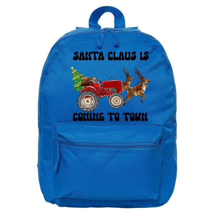 Merry Christmas Santa Claus Is Coming Tractor Xmas Reindeer Cool Gift 16 in Basic Backpack