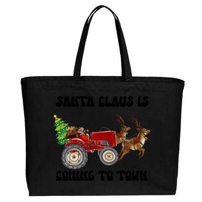 Merry Christmas Santa Claus Is Coming Tractor Xmas Reindeer Cool Gift Cotton Canvas Jumbo Tote