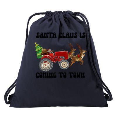 Merry Christmas Santa Claus Is Coming Tractor Xmas Reindeer Cool Gift Drawstring Bag