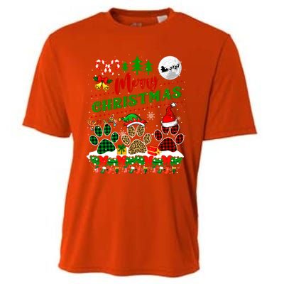 Merry Christmas Santa Reindeer Elf Dog Paws Funny Family Meaningful Gift Cooling Performance Crew T-Shirt