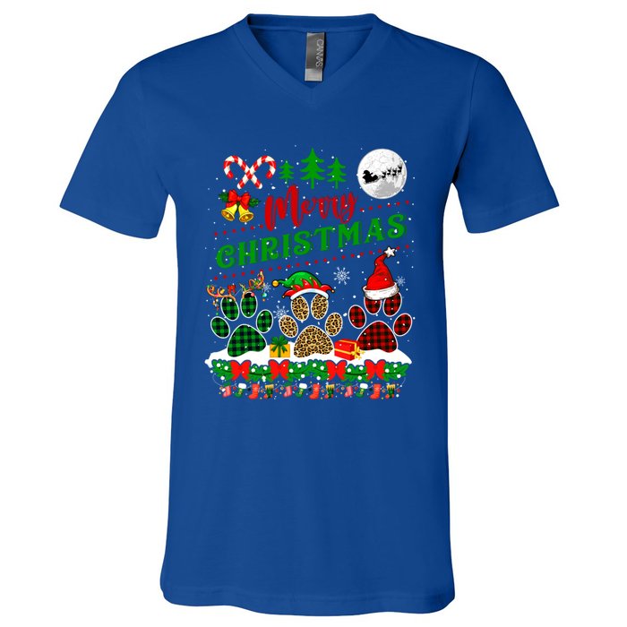 Merry Christmas Santa Reindeer Elf Dog Paws Funny Family Meaningful Gift V-Neck T-Shirt